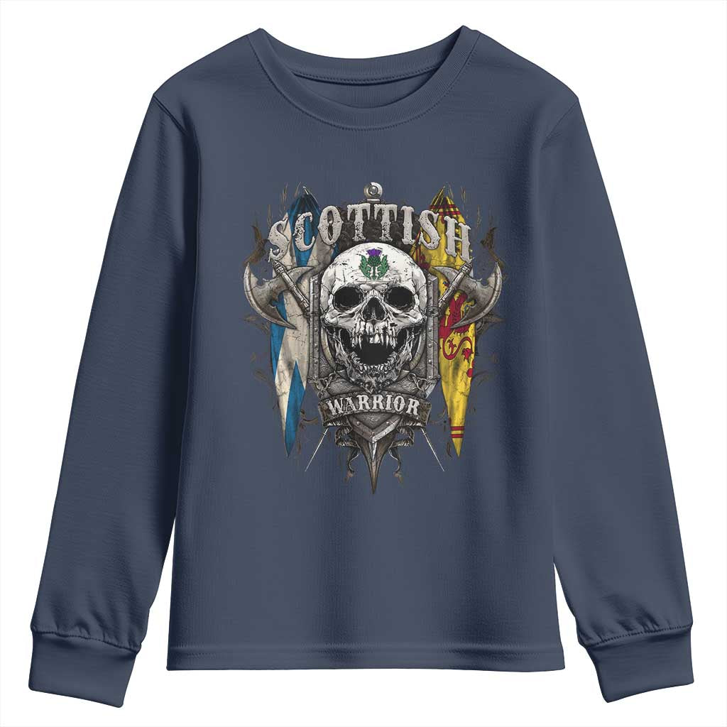 Scottish Warrior Youth Sweatshirt Vintage Skull Celtic Cross Scottish Lion Rampant Flag