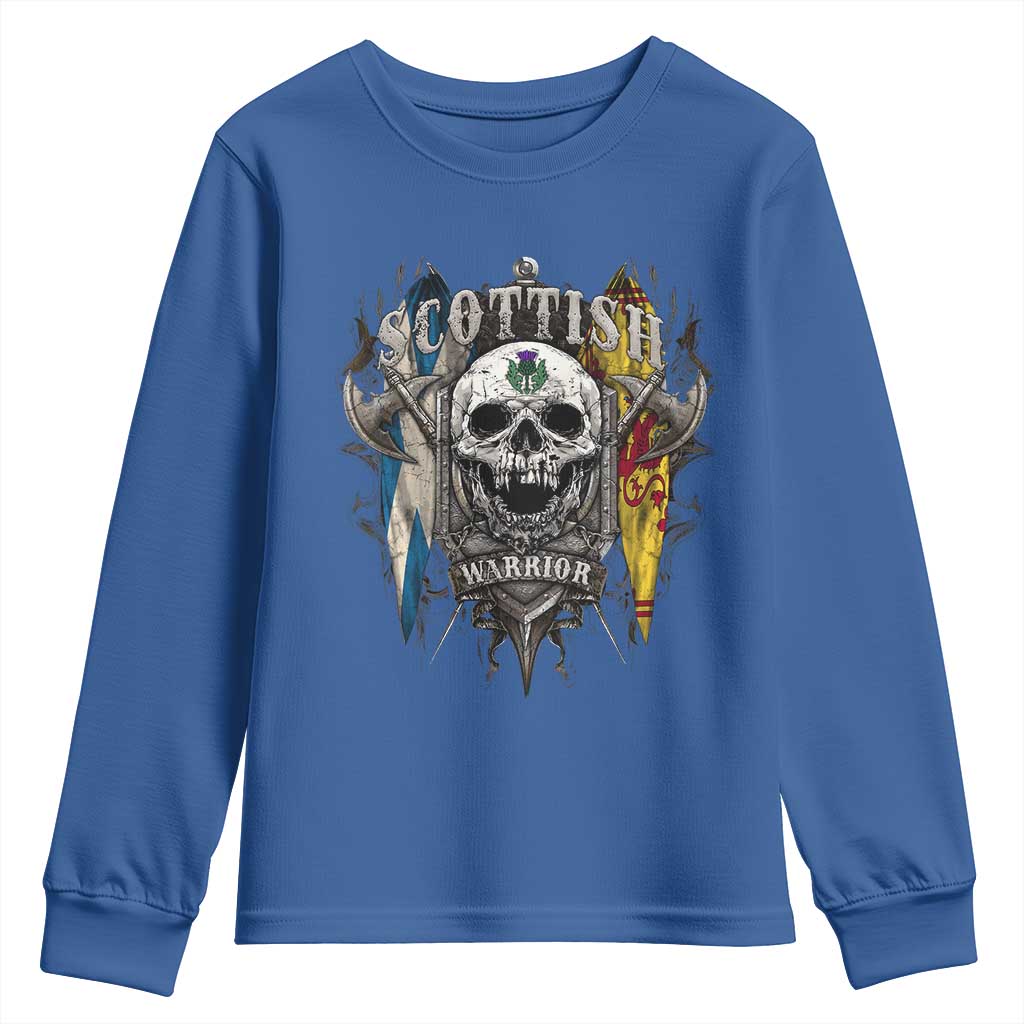 Scottish Warrior Youth Sweatshirt Vintage Skull Celtic Cross Scottish Lion Rampant Flag
