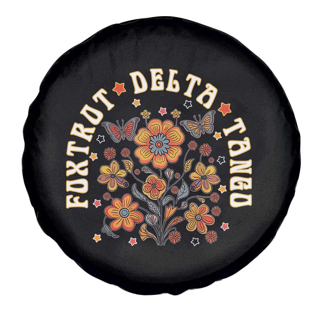Funny Foxtrot Delta Tango Spare Tire Cover Vintage Floral Retro Groovy