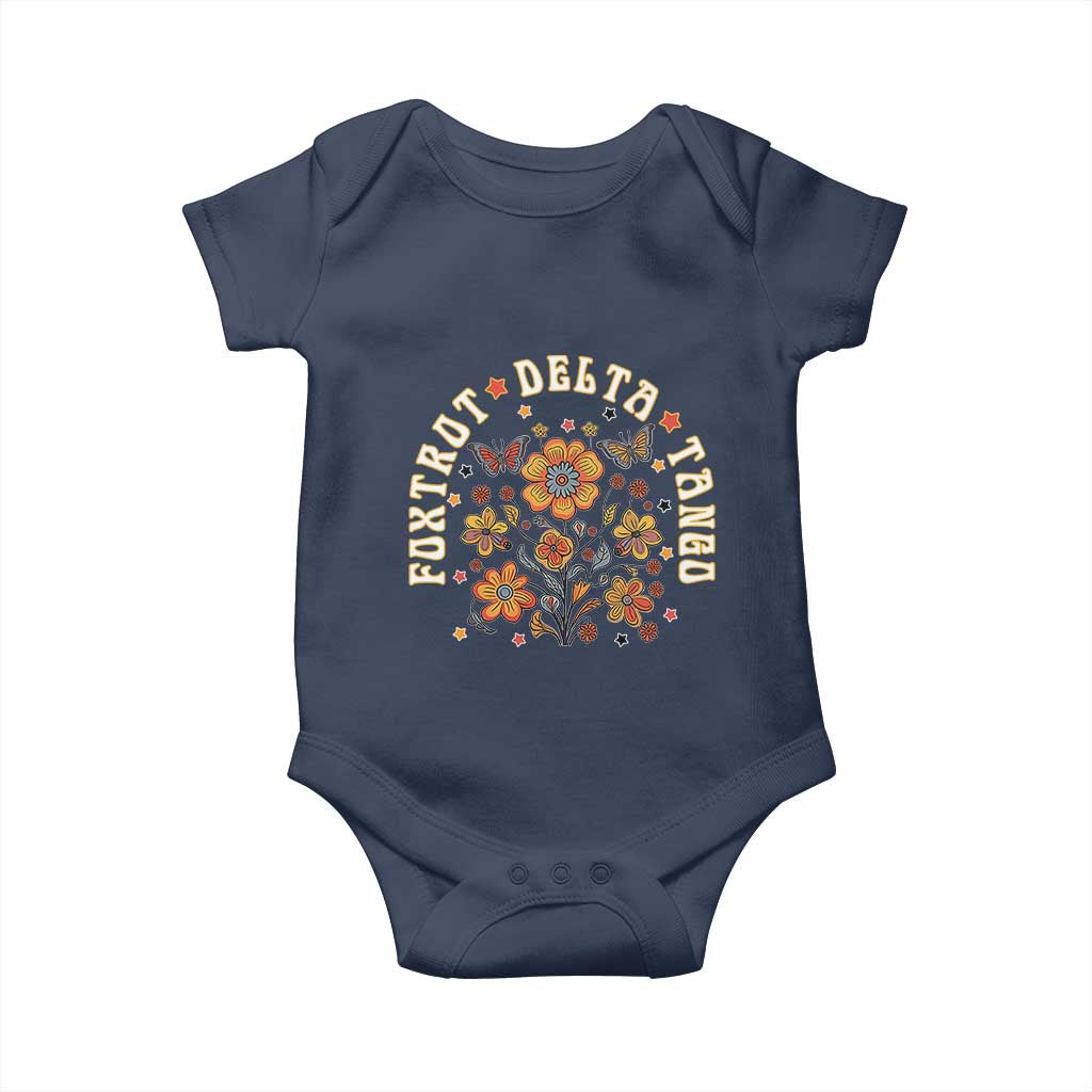 Funny Foxtrot Delta Tango Baby Onesie Vintage Floral Retro Groovy