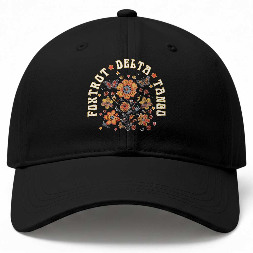 Funny Foxtrot Delta Tango Baseball Cap Vintage Floral Retro Groovy