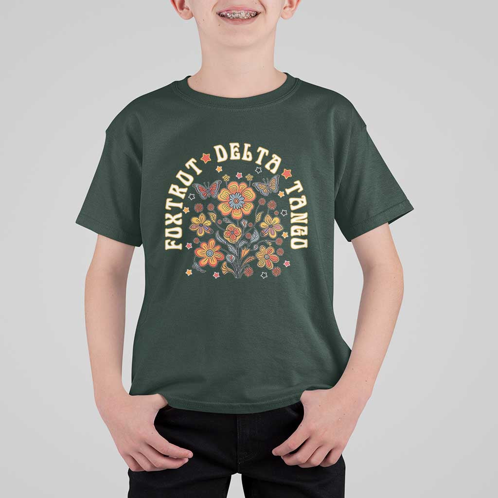 Funny Foxtrot Delta Tango T Shirt For Kid Vintage Floral Retro Groovy