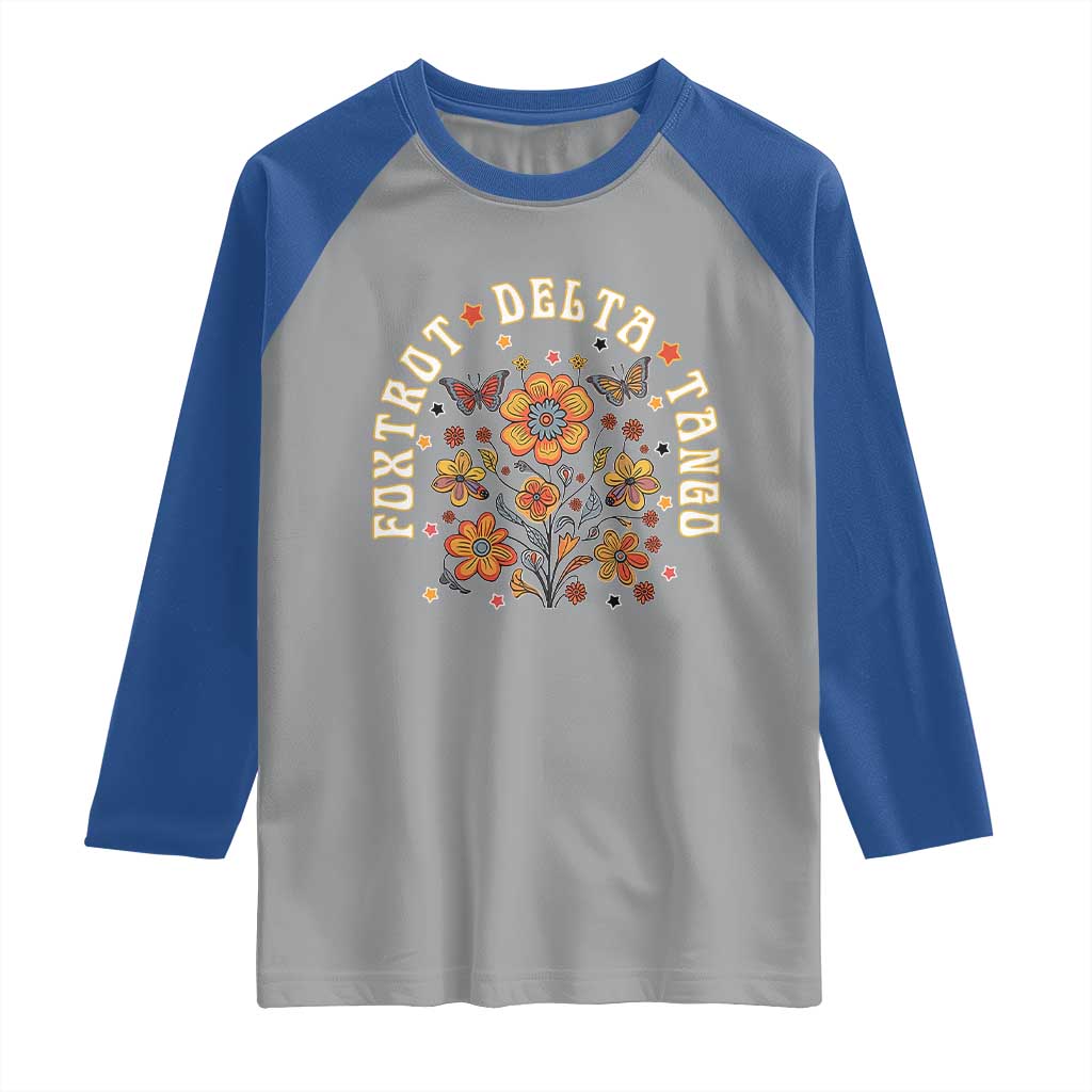 Funny Foxtrot Delta Tango Raglan Shirt Vintage Floral Retro Groovy