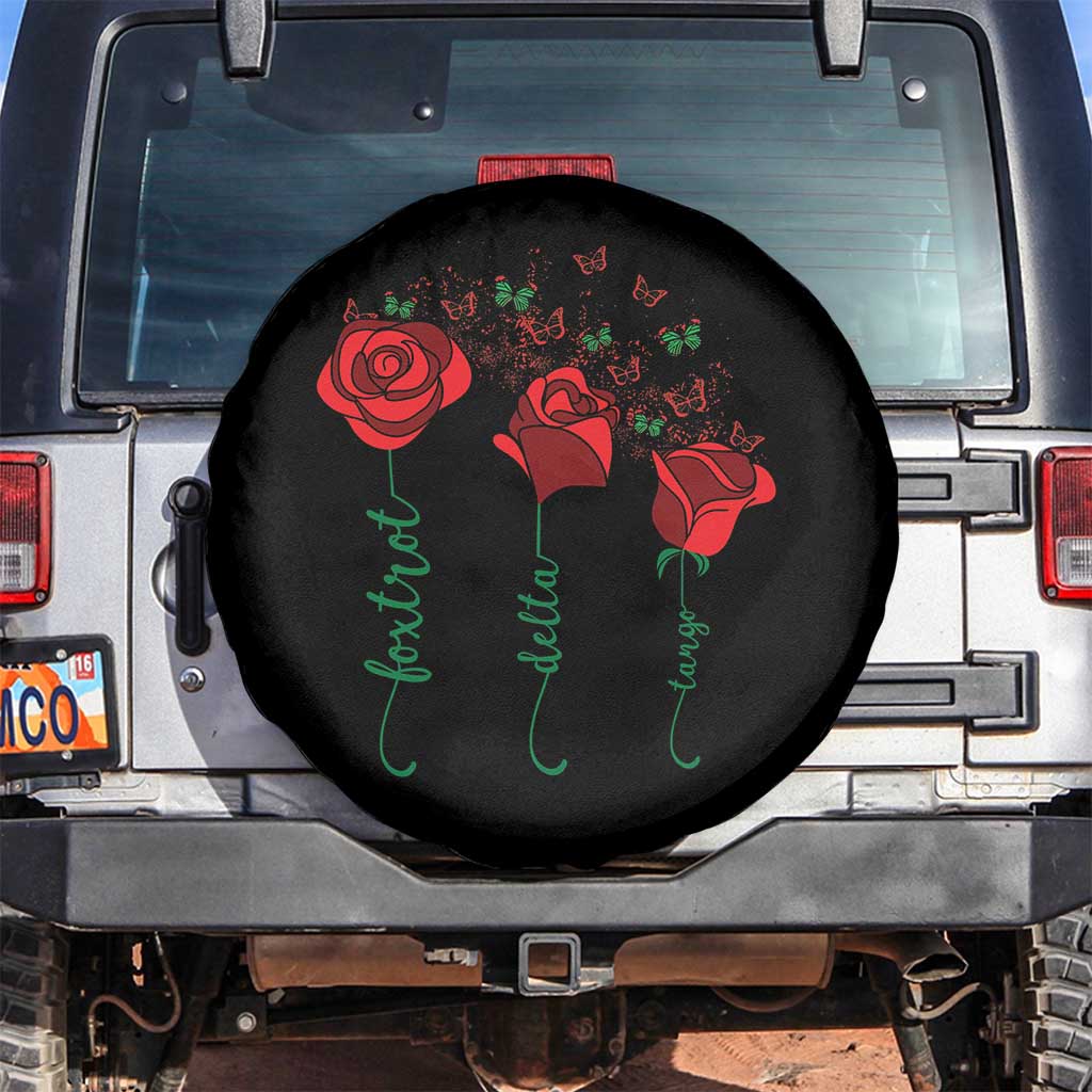 Funny Foxtrot Delta Tango Spare Tire Cover Vintage Rose Flowers Butterfly