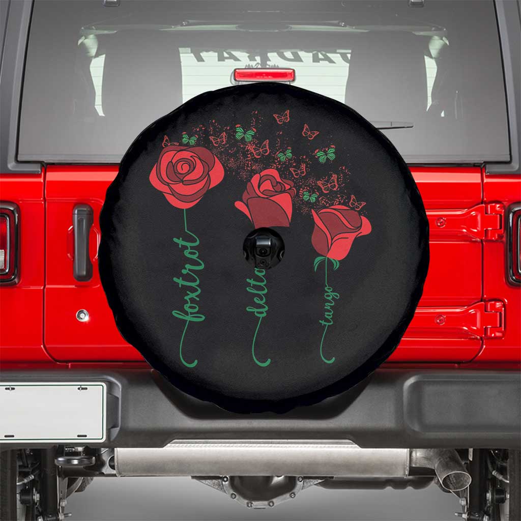 Funny Foxtrot Delta Tango Spare Tire Cover Vintage Rose Flowers Butterfly
