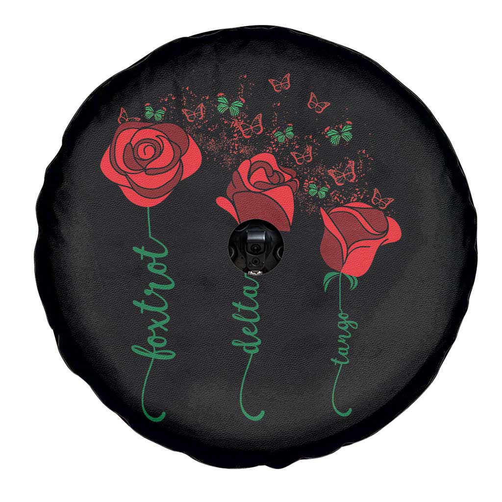 Funny Foxtrot Delta Tango Spare Tire Cover Vintage Rose Flowers Butterfly
