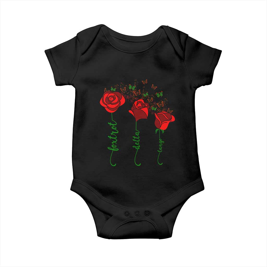 Funny Foxtrot Delta Tango Baby Onesie Vintage Rose Flowers Butterfly