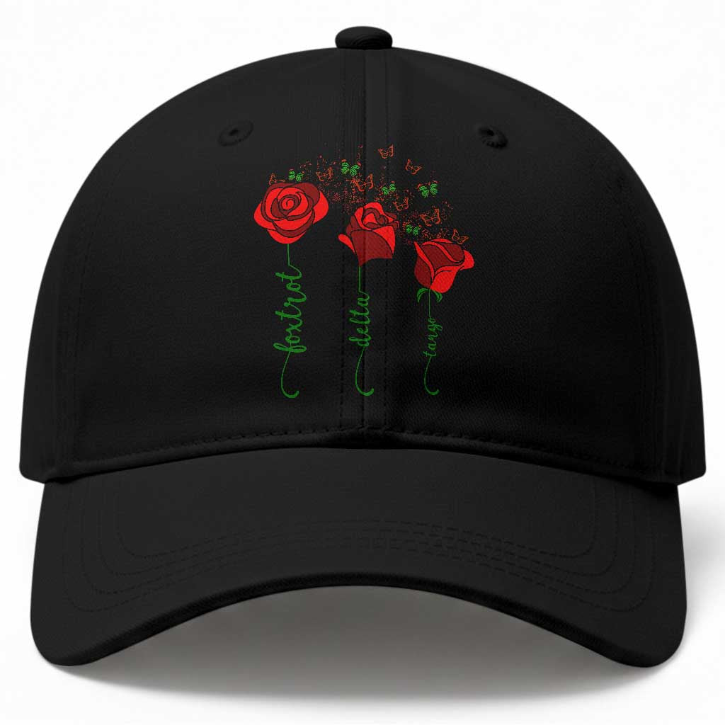 Funny Foxtrot Delta Tango Baseball Cap Vintage Rose Flowers Butterfly