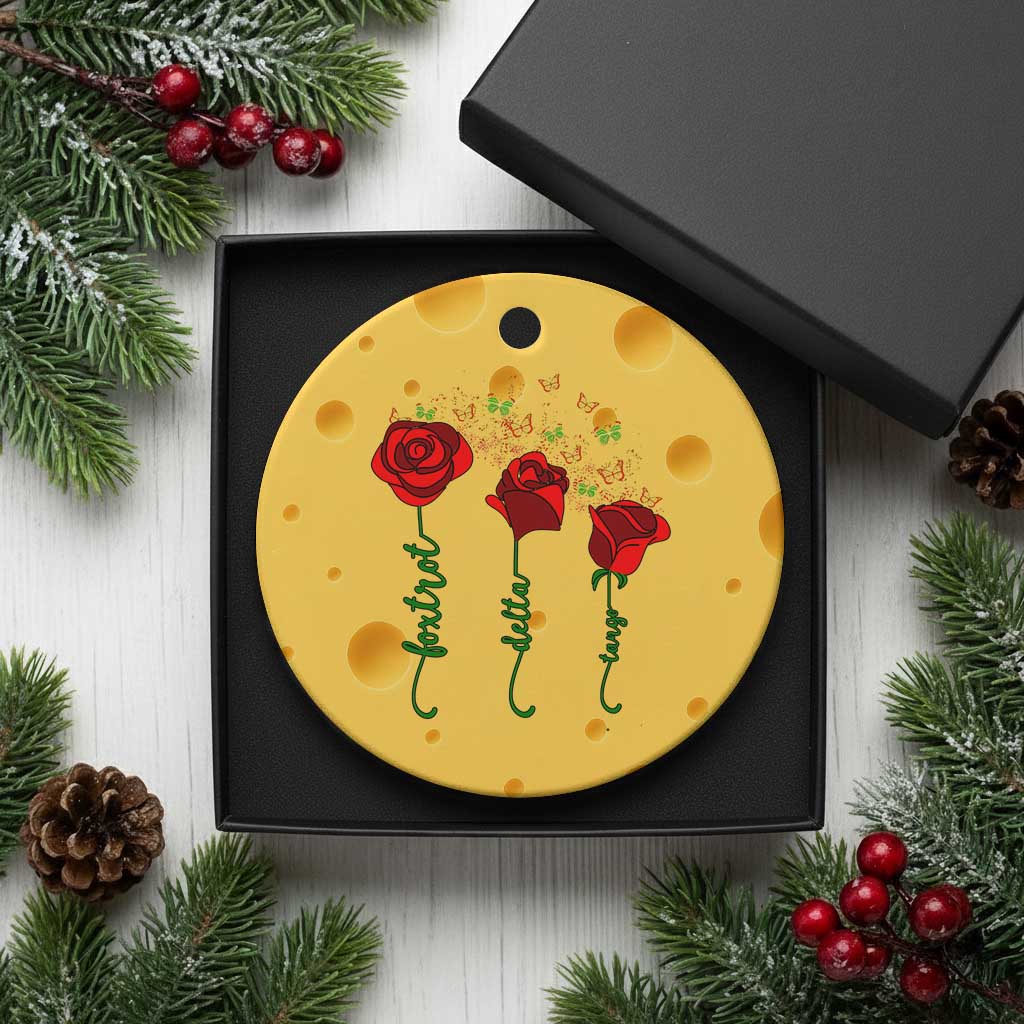 Funny Foxtrot Delta Tango Ceramic Ornament Vintage Rose Flowers Butterfly - Wonder Print Shop