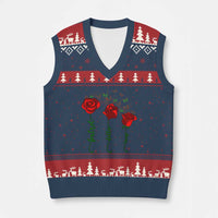 Funny Foxtrot Delta Tango V-Neck Knit Sweater Vest Vintage Rose Flowers Butterfly - Wonder Print Shop