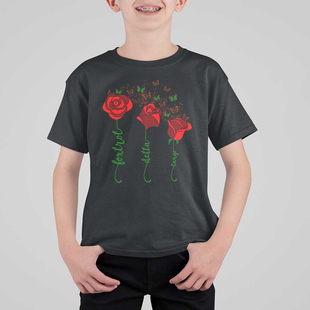 Funny Foxtrot Delta Tango T Shirt For Kid Vintage Rose Flowers Butterfly