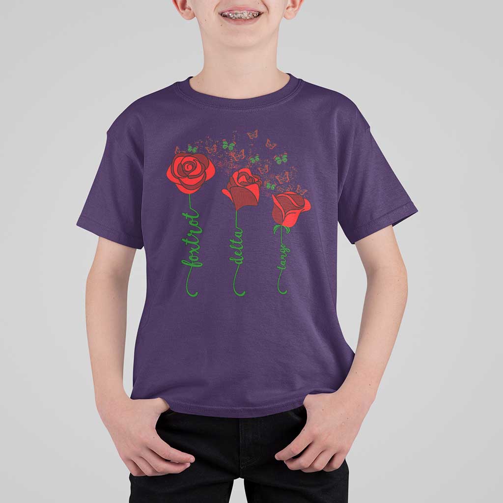Funny Foxtrot Delta Tango T Shirt For Kid Vintage Rose Flowers Butterfly