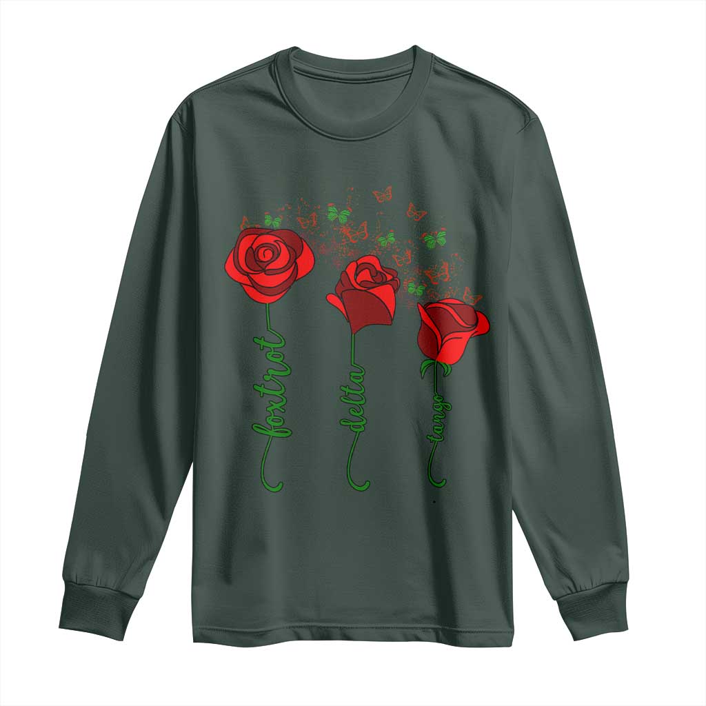 Funny Foxtrot Delta Tango Long Sleeve Shirt Vintage Rose Flowers Butterfly