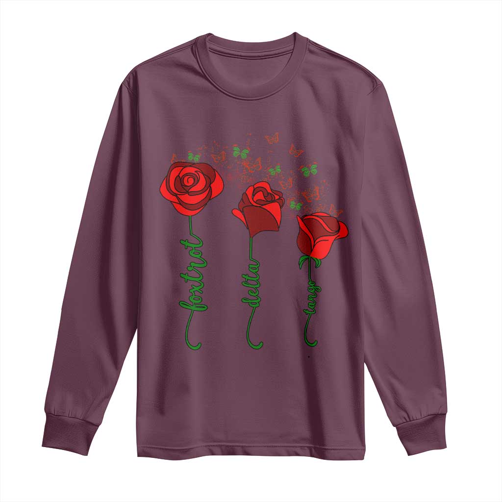 Funny Foxtrot Delta Tango Long Sleeve Shirt Vintage Rose Flowers Butterfly