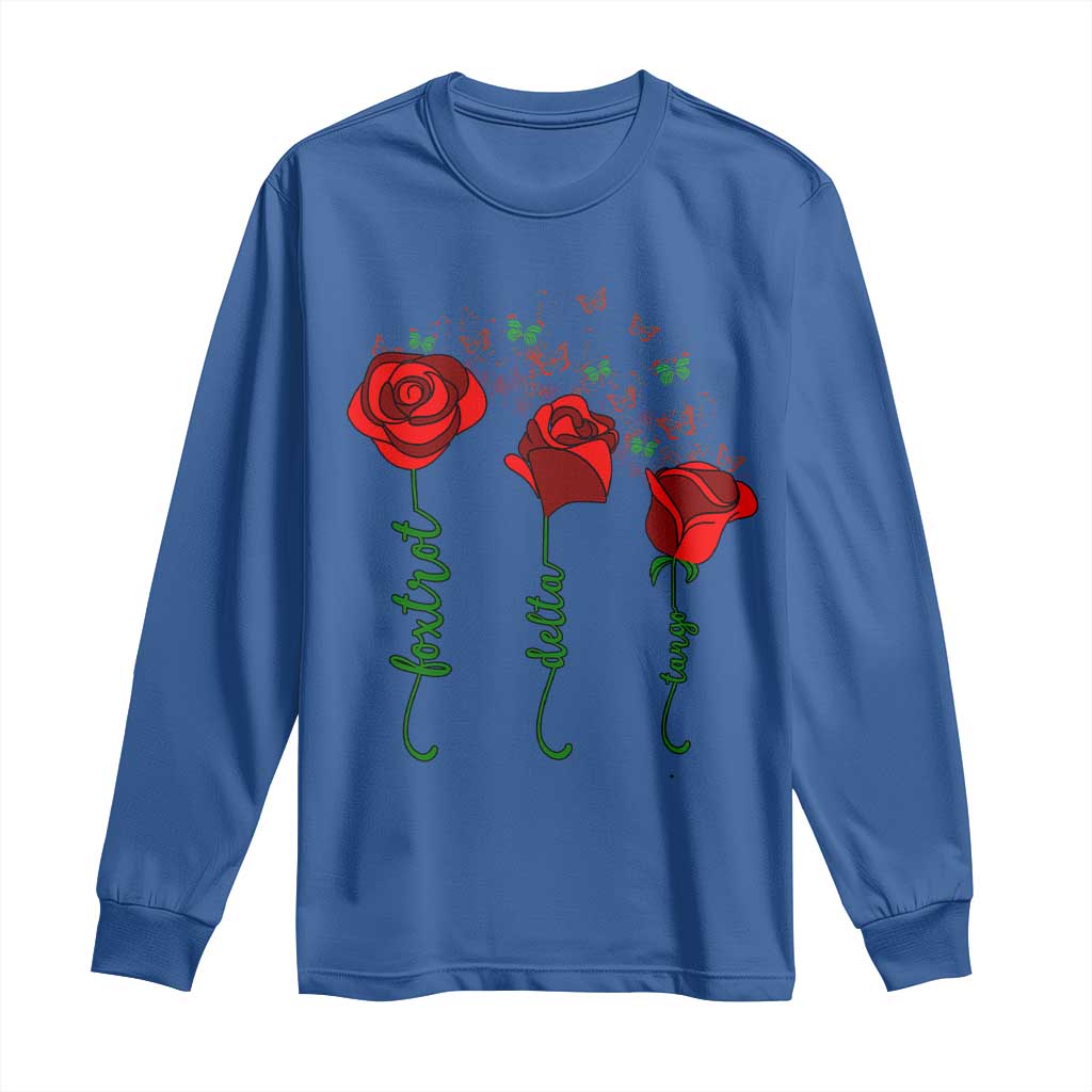 Funny Foxtrot Delta Tango Long Sleeve Shirt Vintage Rose Flowers Butterfly