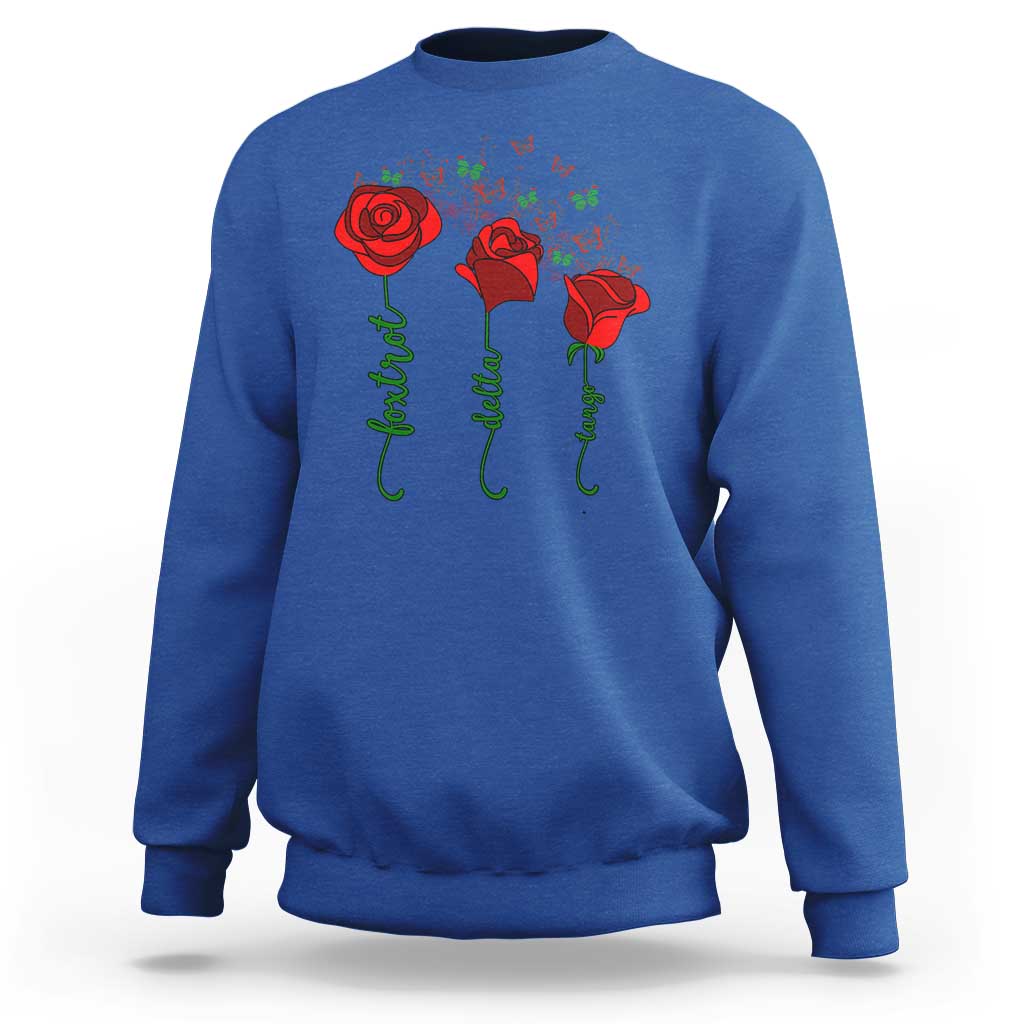 Funny Foxtrot Delta Tango Sweatshirt Vintage Rose Flowers Butterfly