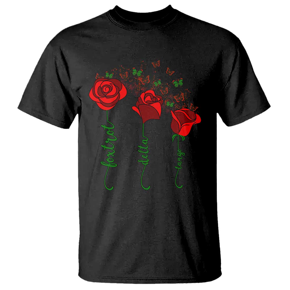 Funny Foxtrot Delta Tango T Shirt Vintage Rose Flowers Butterfly