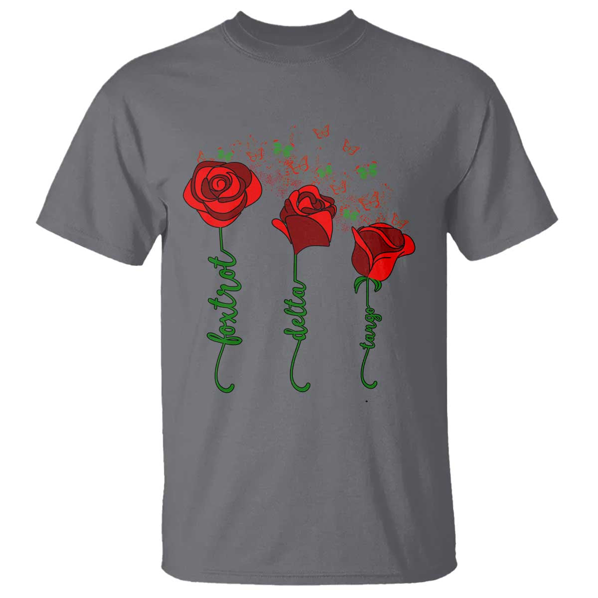 Funny Foxtrot Delta Tango T Shirt Vintage Rose Flowers Butterfly