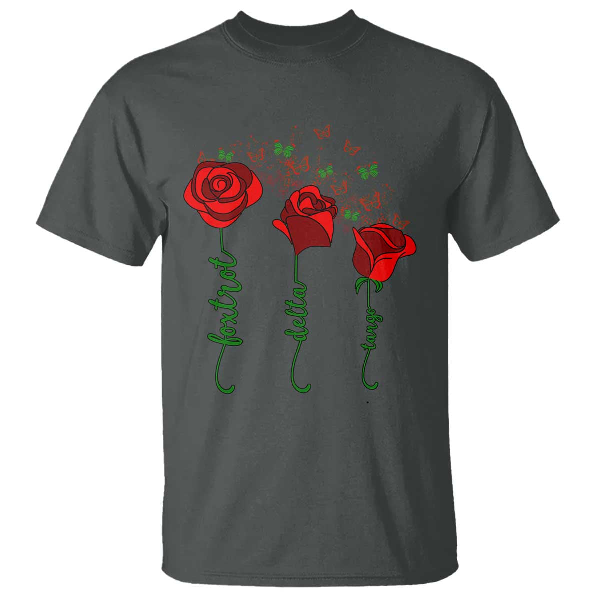 Funny Foxtrot Delta Tango T Shirt Vintage Rose Flowers Butterfly