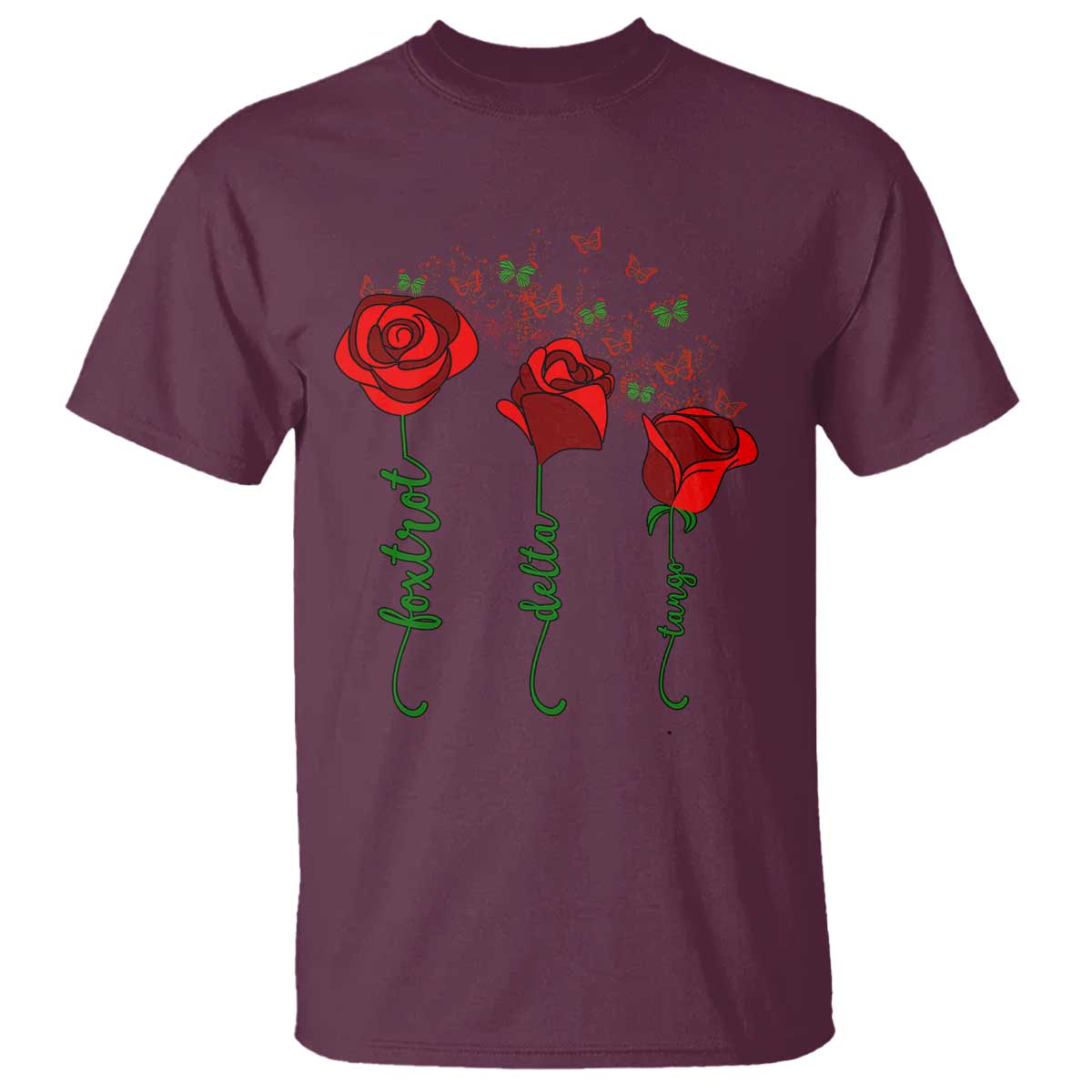 Funny Foxtrot Delta Tango T Shirt Vintage Rose Flowers Butterfly