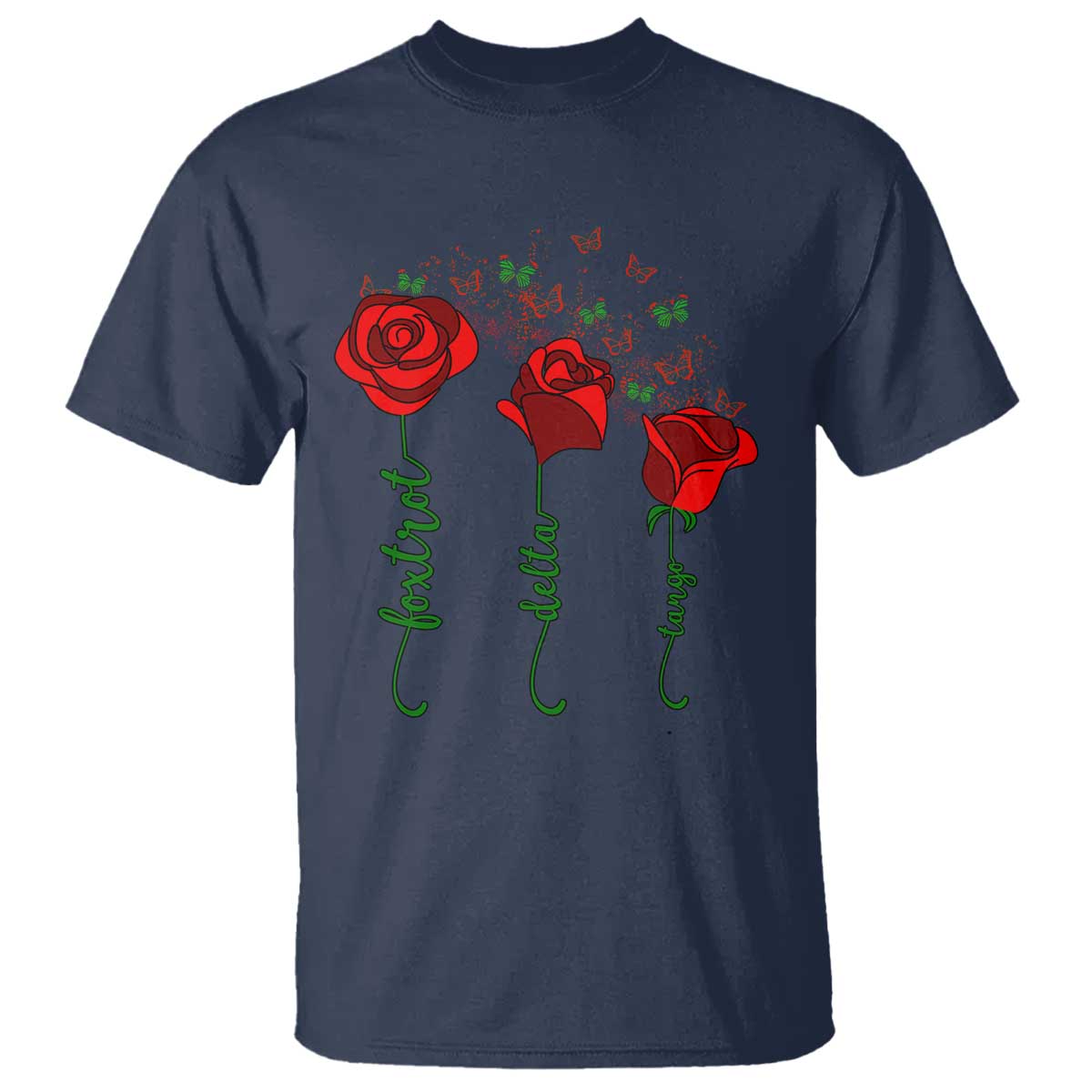 Funny Foxtrot Delta Tango T Shirt Vintage Rose Flowers Butterfly