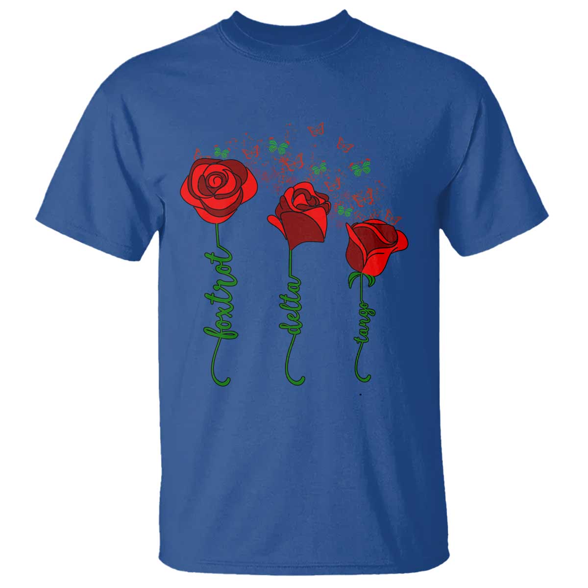 Funny Foxtrot Delta Tango T Shirt Vintage Rose Flowers Butterfly