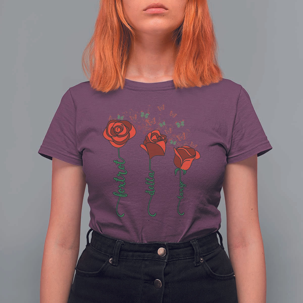 Funny Foxtrot Delta Tango T Shirt For Women Vintage Rose Flowers Butterfly