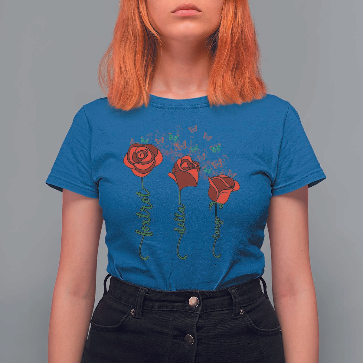 Funny Foxtrot Delta Tango T Shirt For Women Vintage Rose Flowers Butterfly