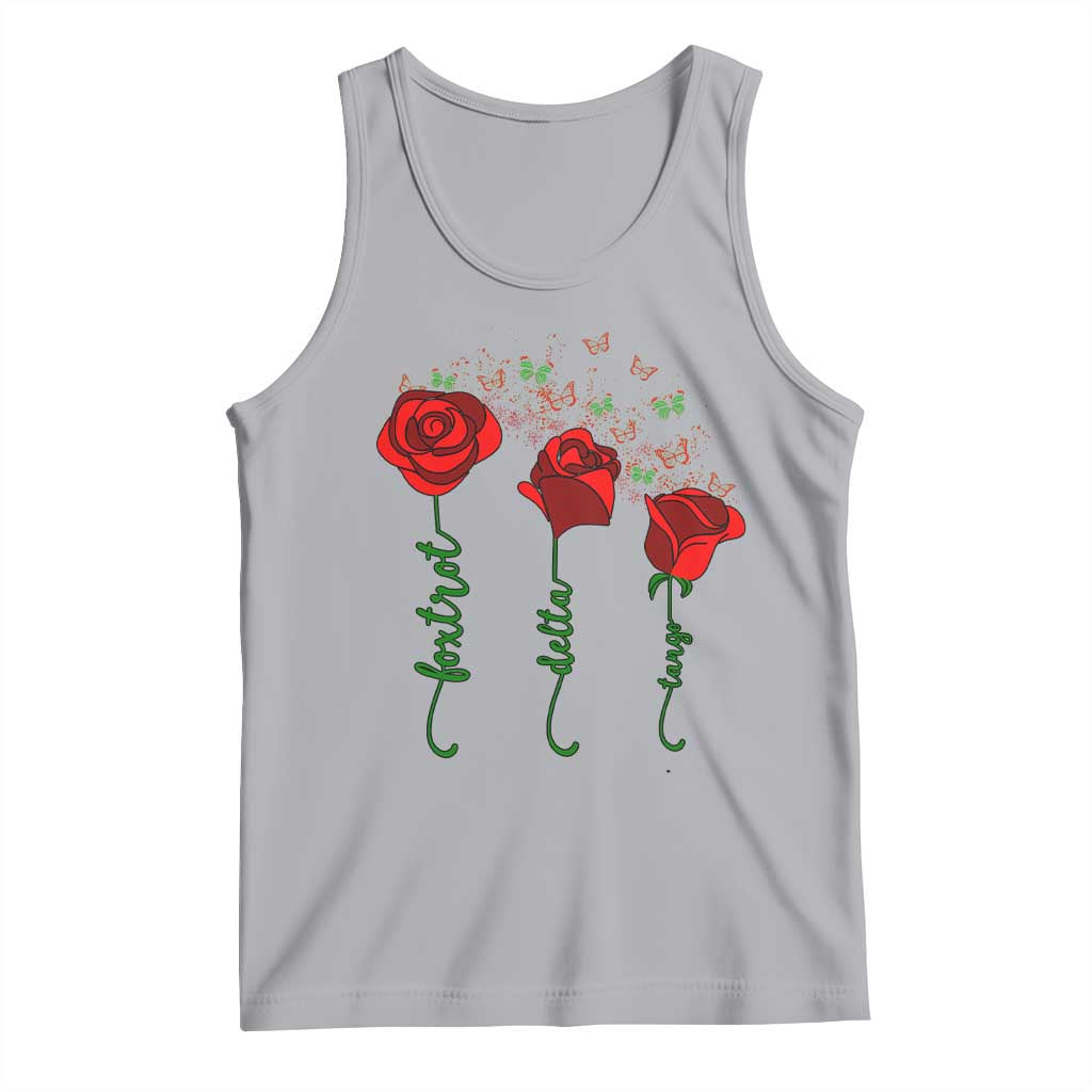 Funny Foxtrot Delta Tango Tank Top Vintage Rose Flowers Butterfly