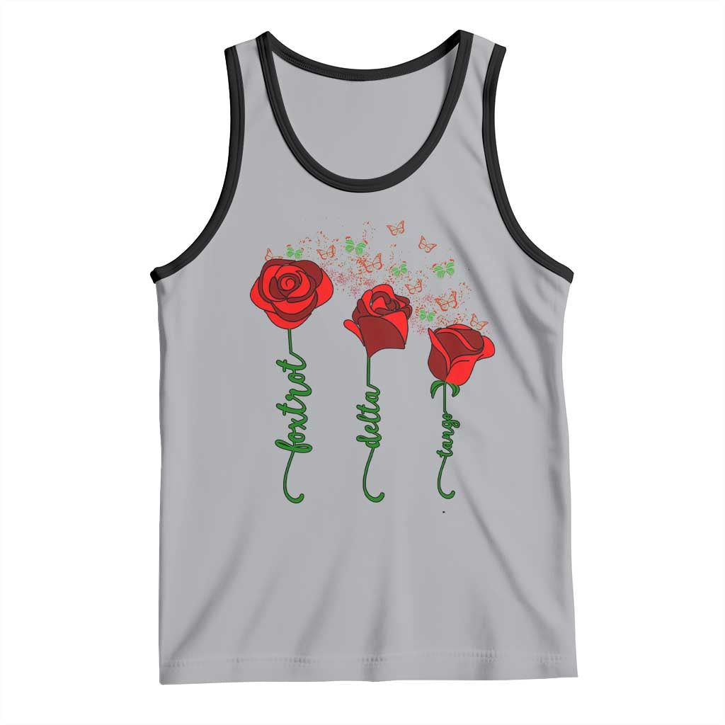 Funny Foxtrot Delta Tango Tank Top Vintage Rose Flowers Butterfly