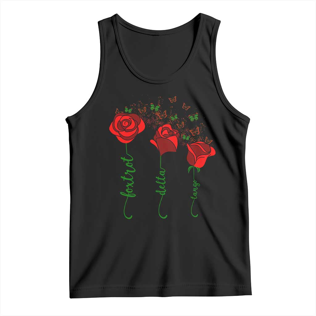 Funny Foxtrot Delta Tango Tank Top Vintage Rose Flowers Butterfly