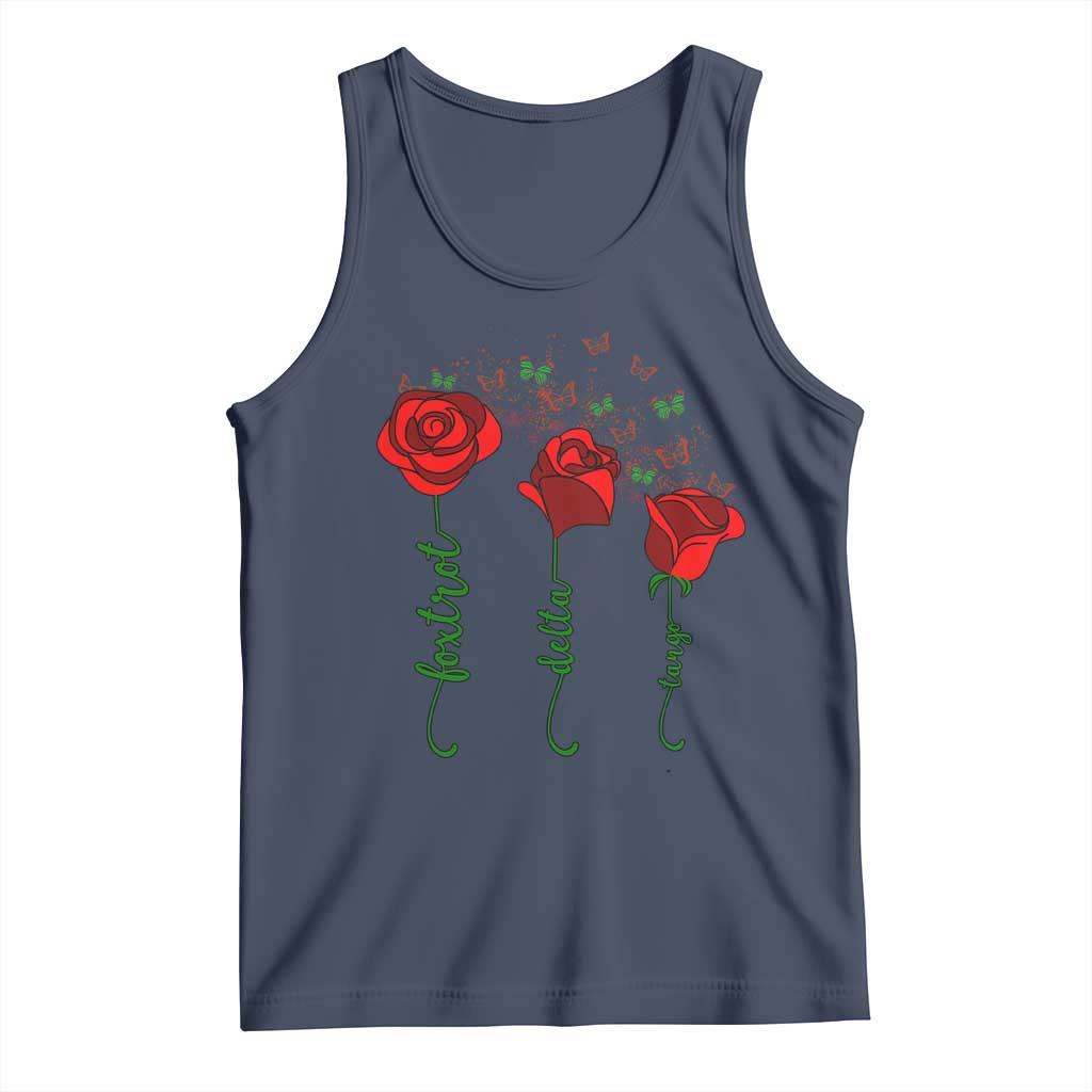 Funny Foxtrot Delta Tango Tank Top Vintage Rose Flowers Butterfly