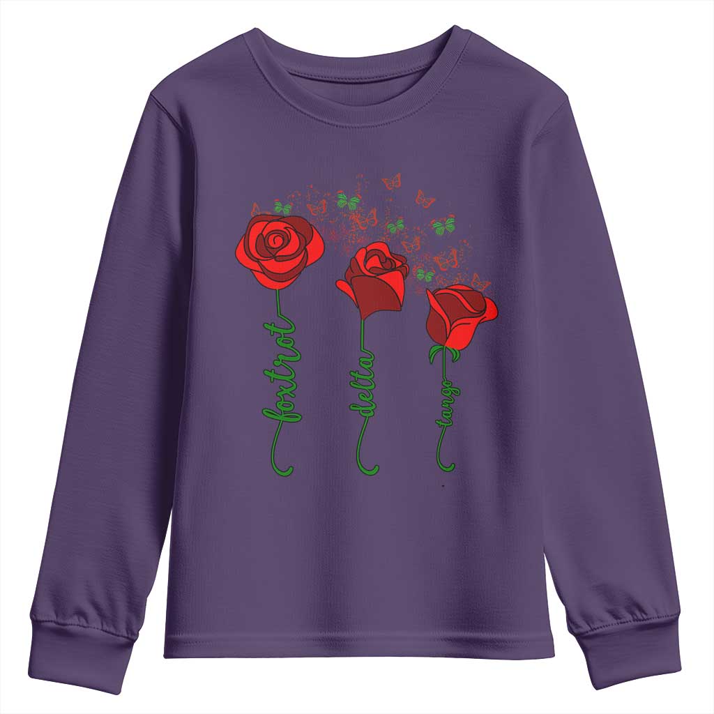 Funny Foxtrot Delta Tango Youth Sweatshirt Vintage Rose Flowers Butterfly