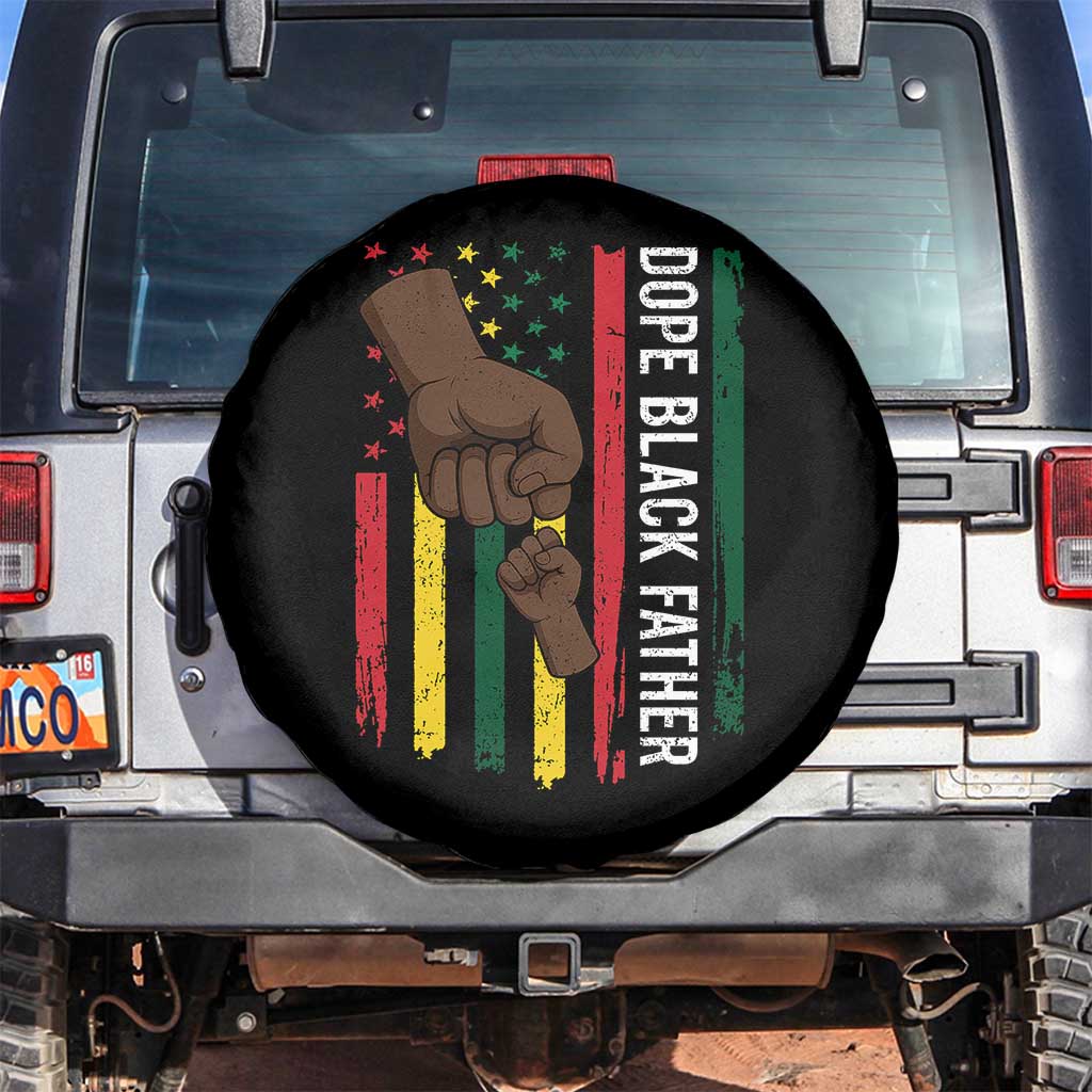 Dope Black Dad Spare Tire Cover Vintage American Flag Fist Bump