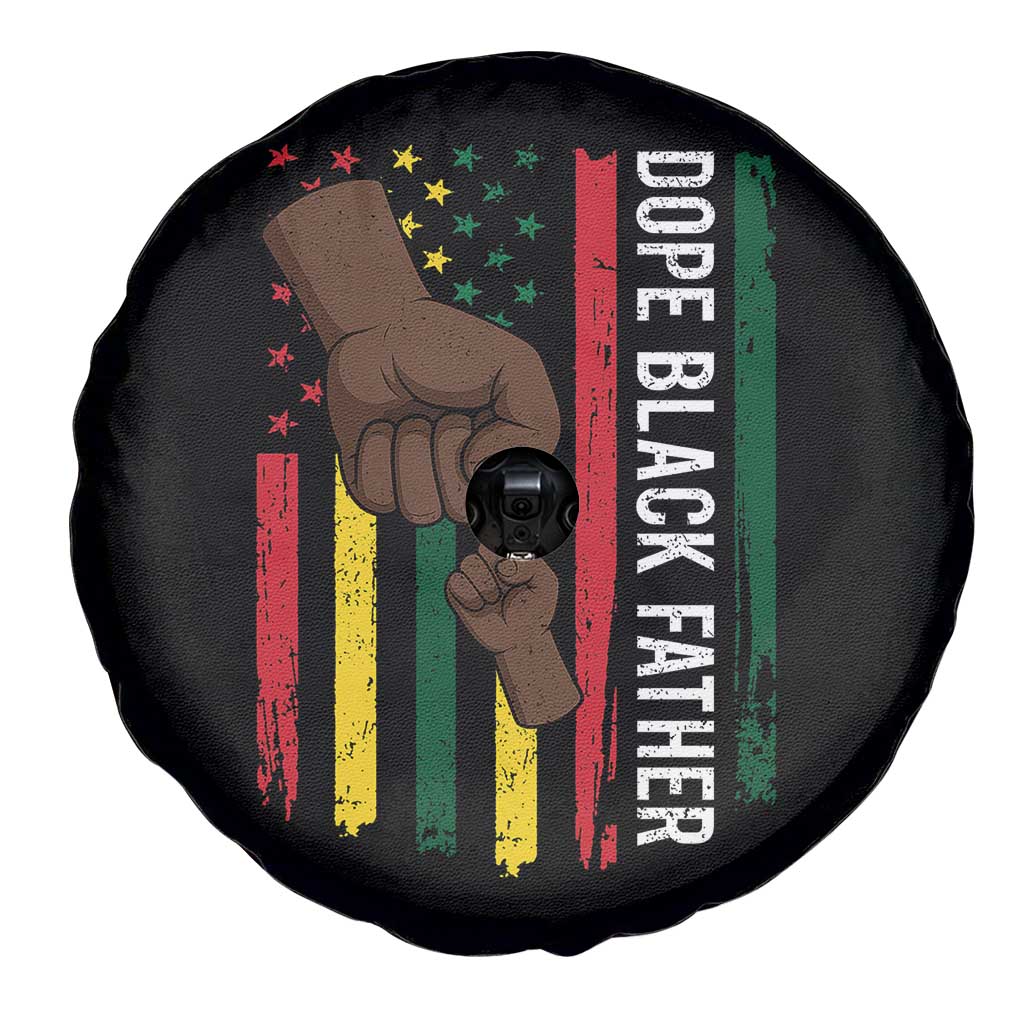 Dope Black Dad Spare Tire Cover Vintage American Flag Fist Bump