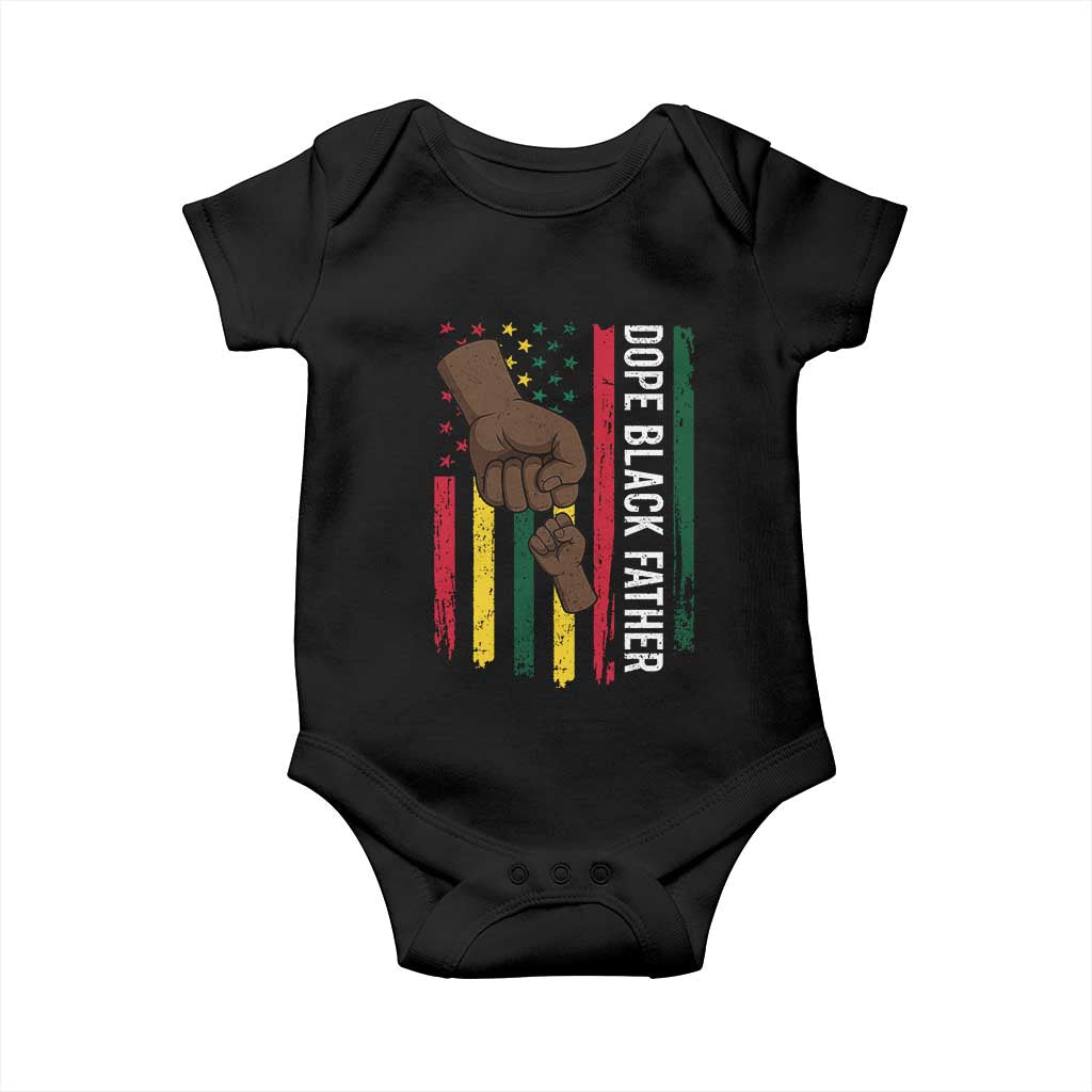 Dope Black Dad Baby Onesie Vintage American Flag Fist Bump