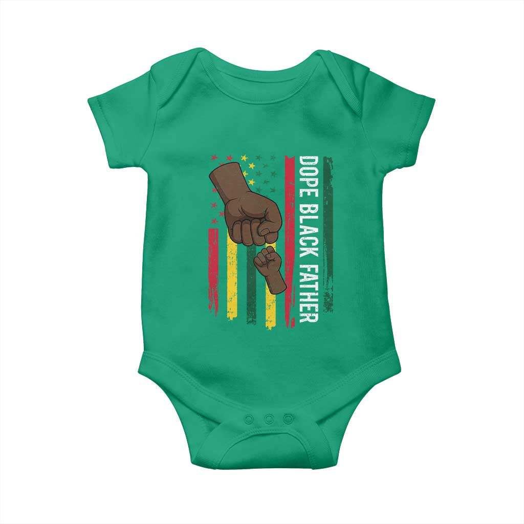 Dope Black Dad Baby Onesie Vintage American Flag Fist Bump