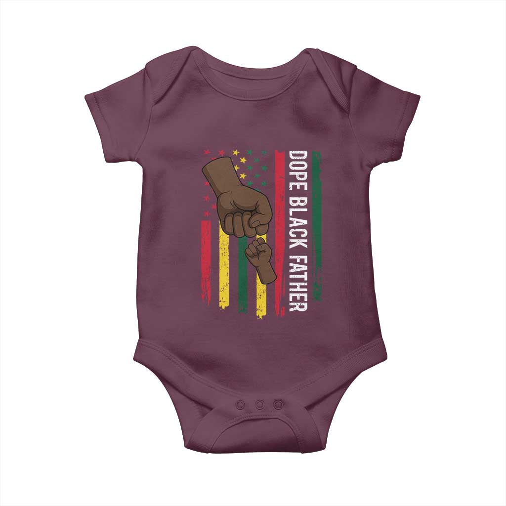 Dope Black Dad Baby Onesie Vintage American Flag Fist Bump