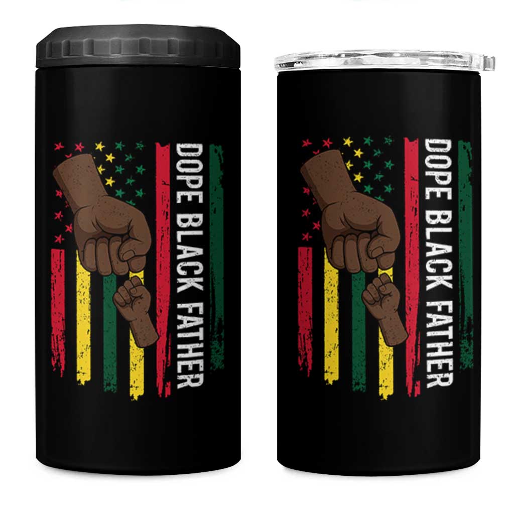Dope Black Dad 4 in 1 Can Cooler Tumbler Vintage American Flag Fist Bump
