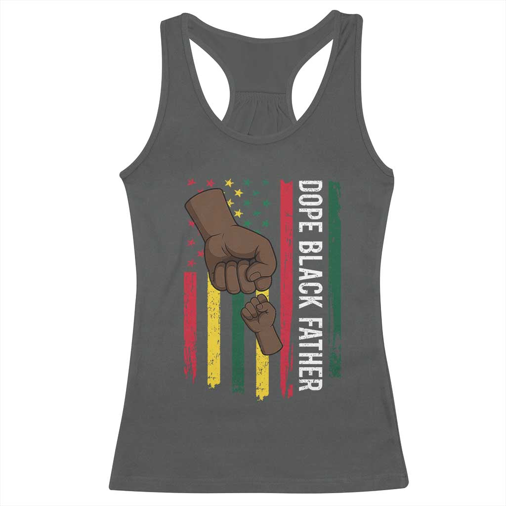 Dope Black Dad Racerback Tank Top Vintage American Flag Fist Bump