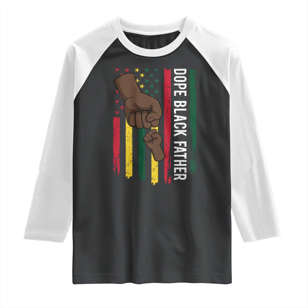 Dope Black Dad Raglan Shirt Vintage American Flag Fist Bump