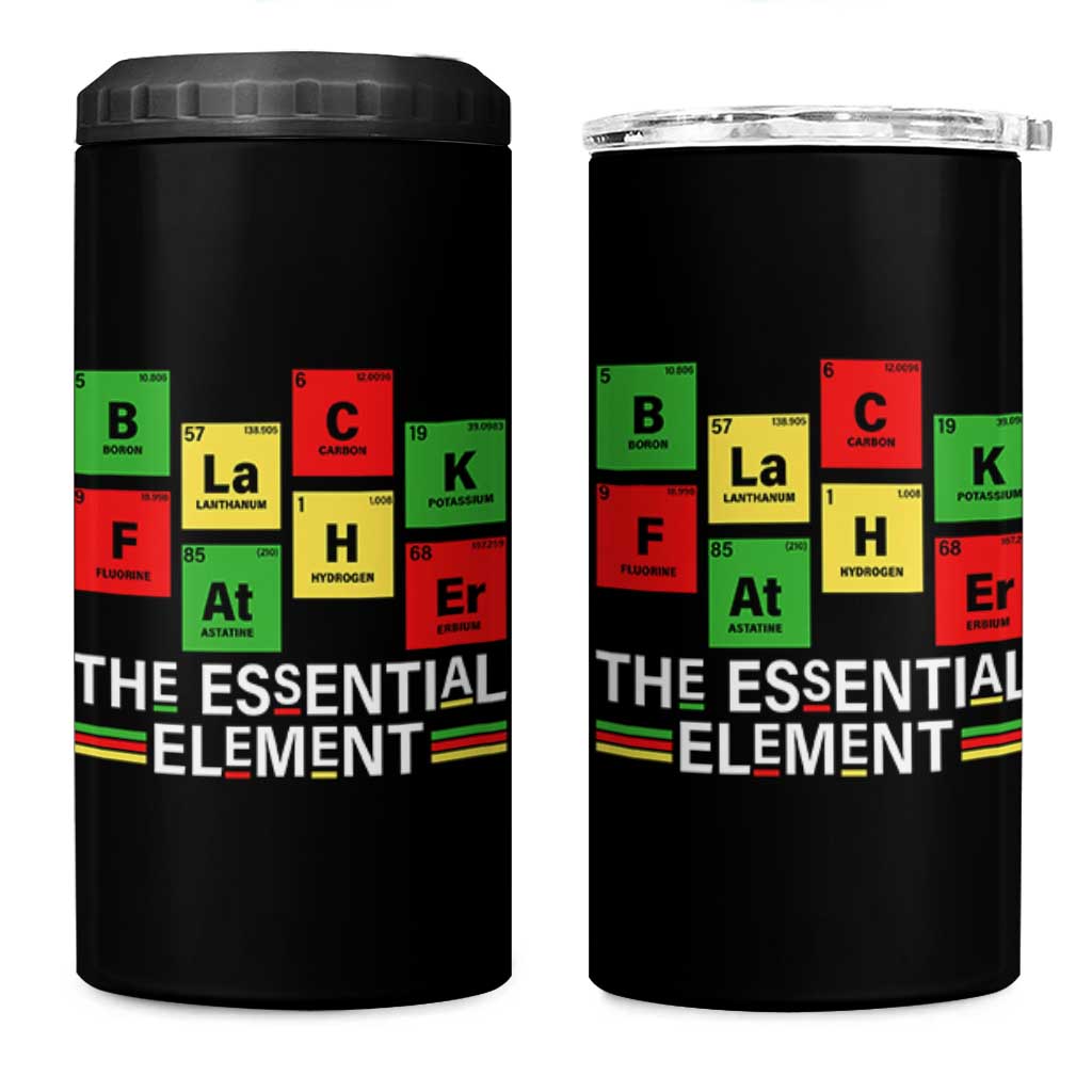 Black Father The Essential Element 4 in 1 Can Cooler Tumbler Father's Day Juneteenth Chemistry Periodic Table