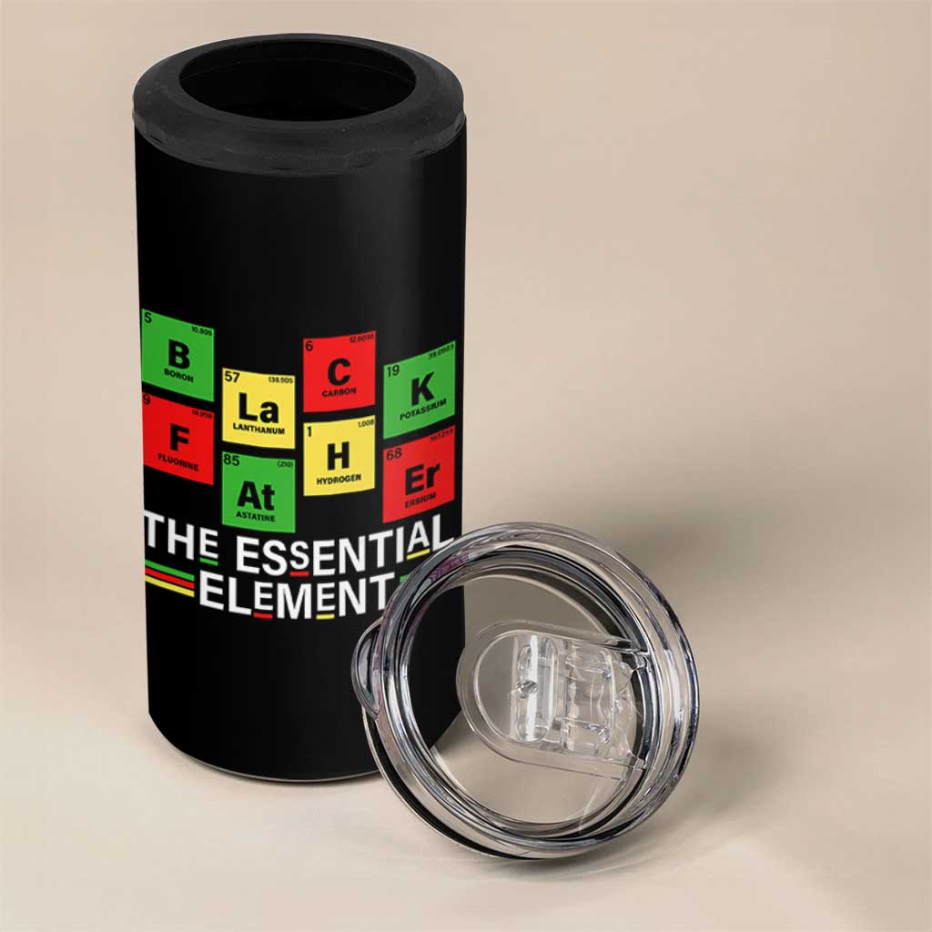 Black Father The Essential Element 4 in 1 Can Cooler Tumbler Father's Day Juneteenth Chemistry Periodic Table