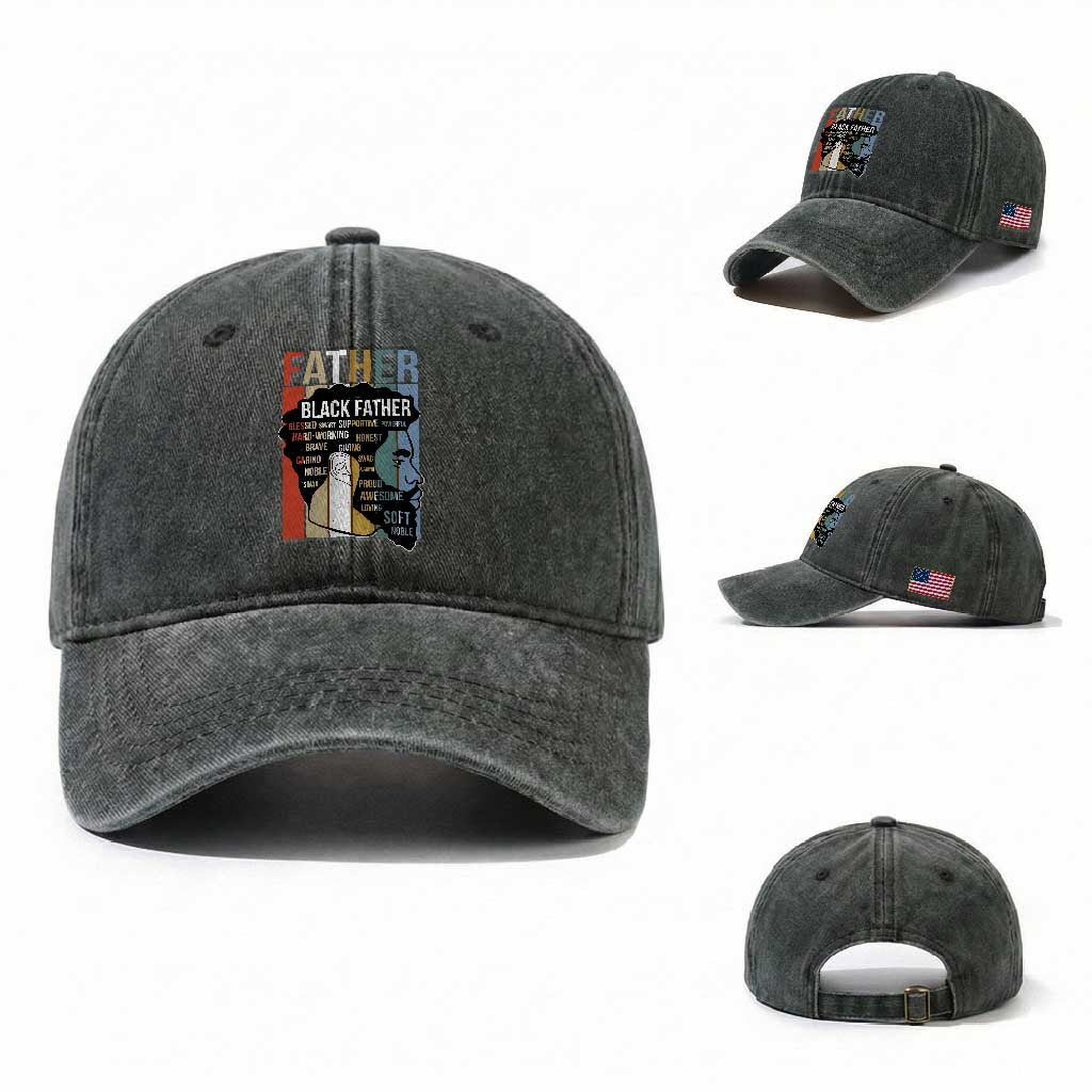 African American Black Father Washed Cotton Baseball Cap Fathers Day Juneteenth