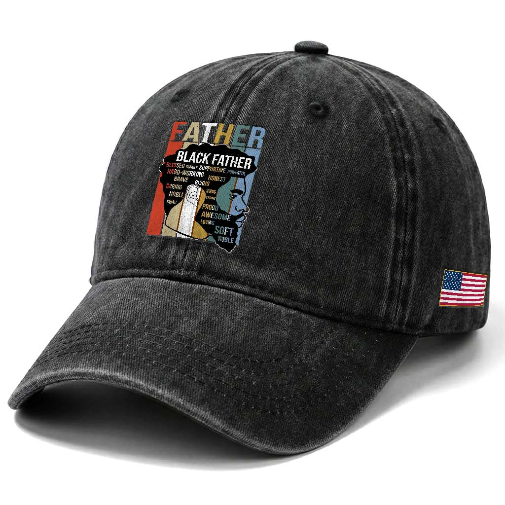 African American Black Father Washed Cotton Baseball Cap Fathers Day Juneteenth