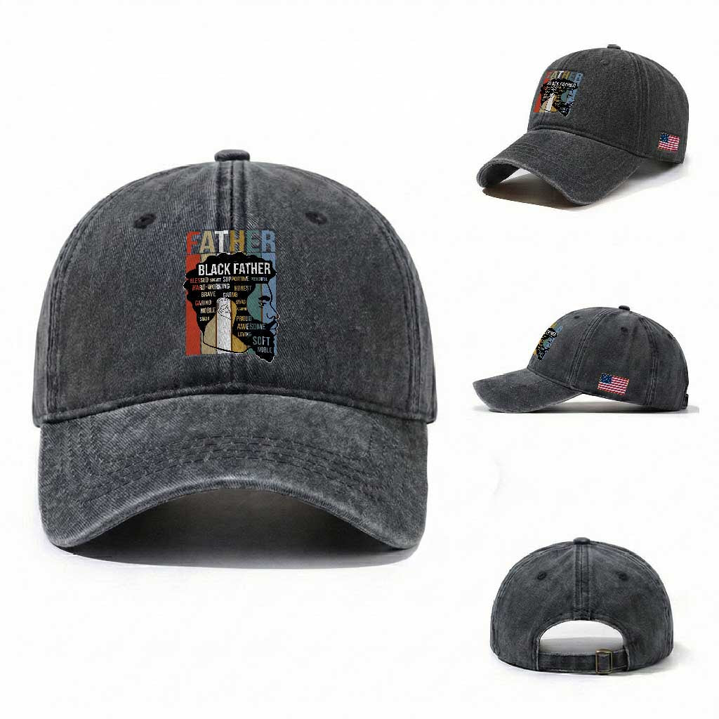 African American Black Father Washed Cotton Baseball Cap Fathers Day Juneteenth