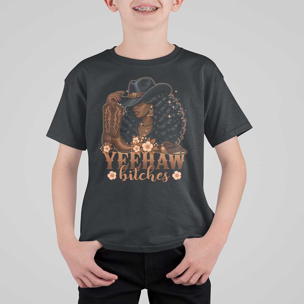 Funny African American Cowgirl Yeehaw Bitches T Shirt For Kid