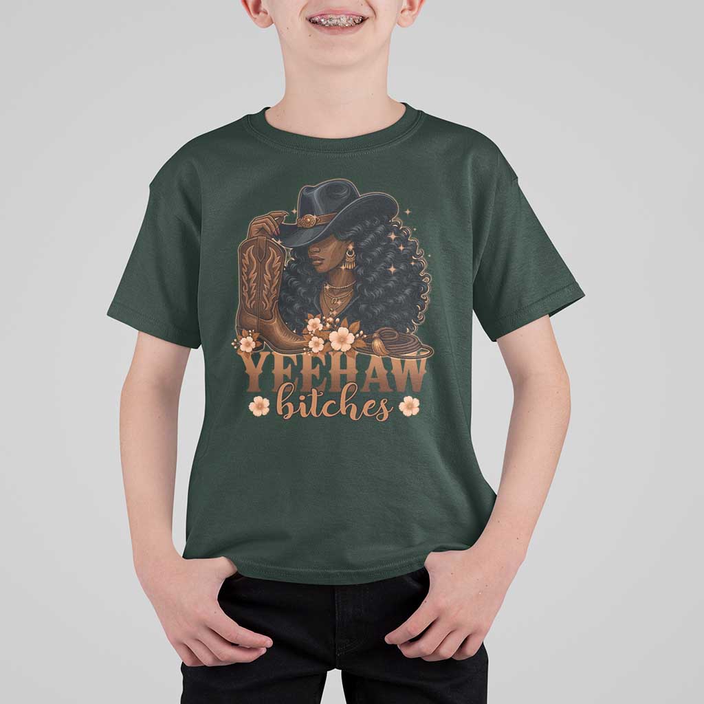 Funny African American Cowgirl Yeehaw Bitches T Shirt For Kid