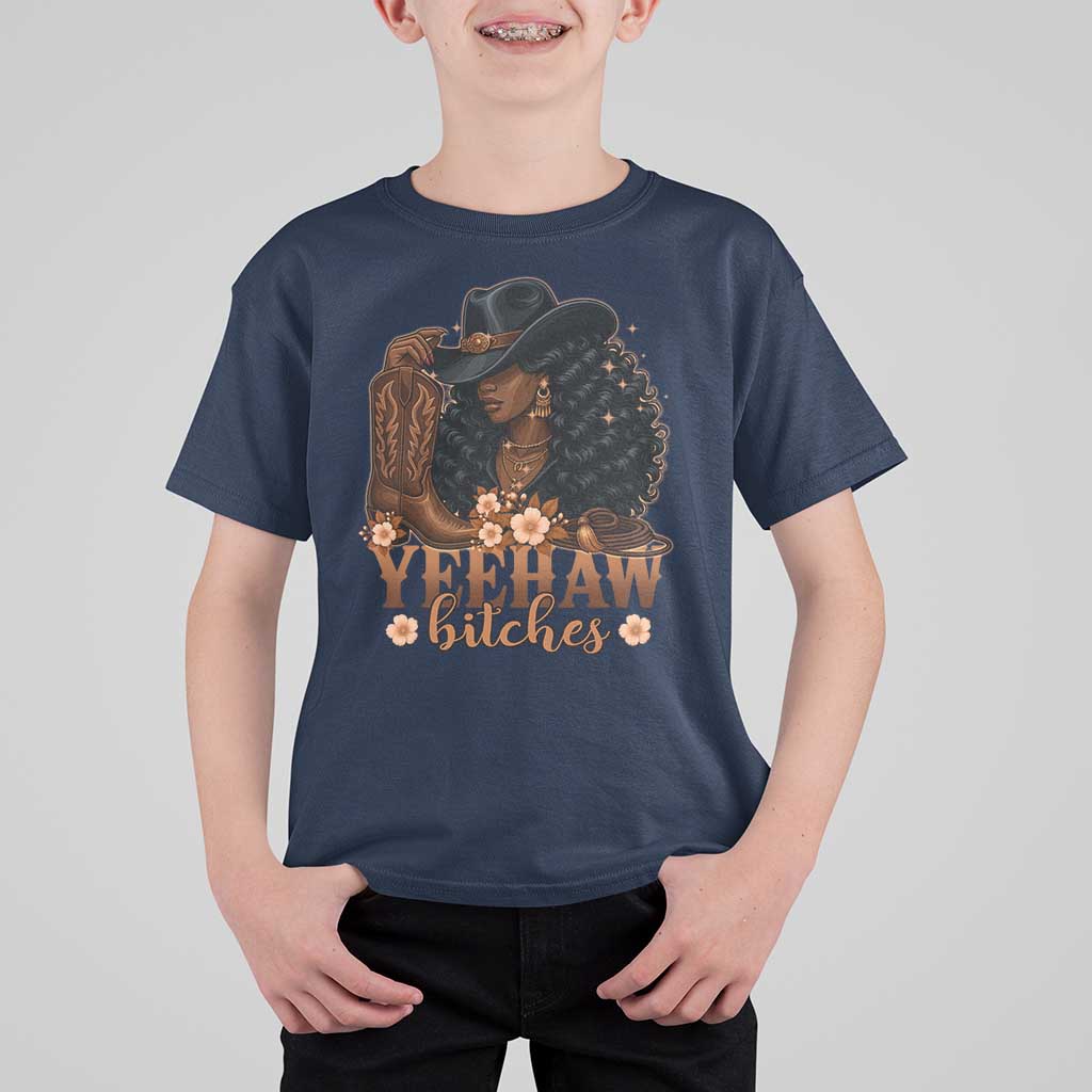 Funny African American Cowgirl Yeehaw Bitches T Shirt For Kid