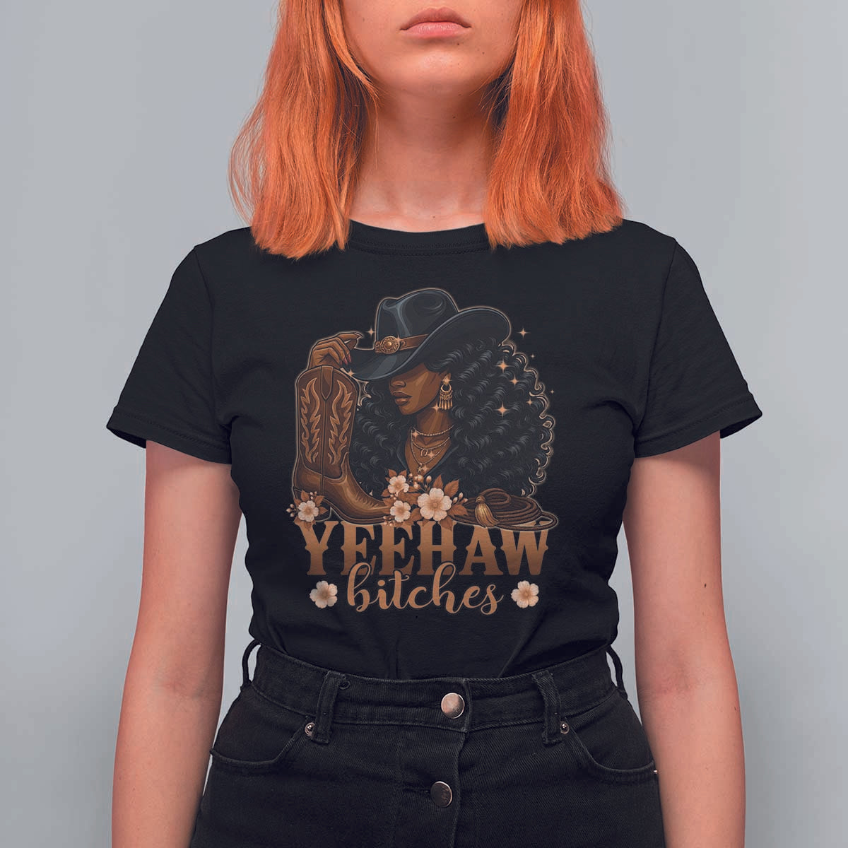Funny African American Cowgirl Yeehaw Bitches T Shirt For Women